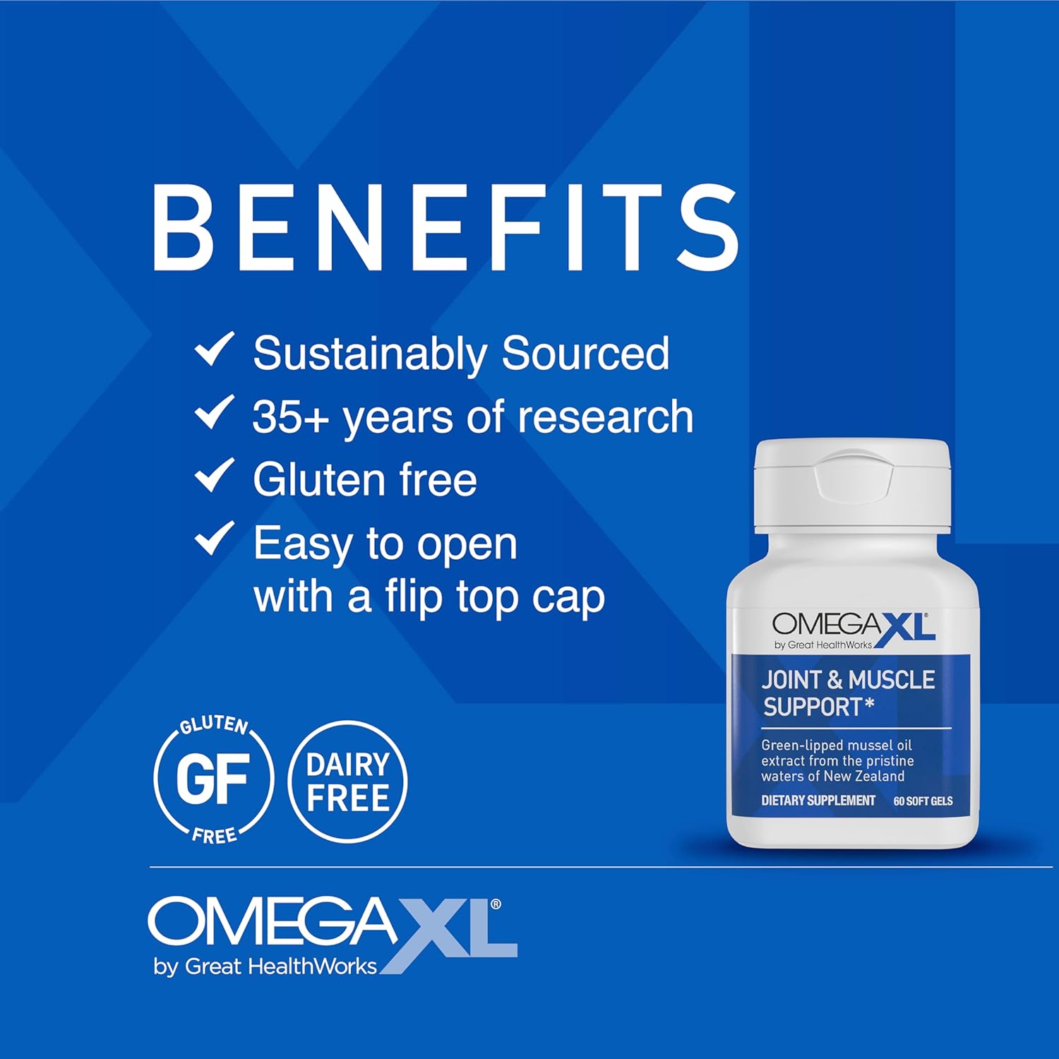 Natural Joint and Muscle Support Supplement with Green Lipped Mussel Oil - Soft Gel Pills, Drug-Free, 60 Count + HeartXL 30 Count, High Potency Omega-7 Blend