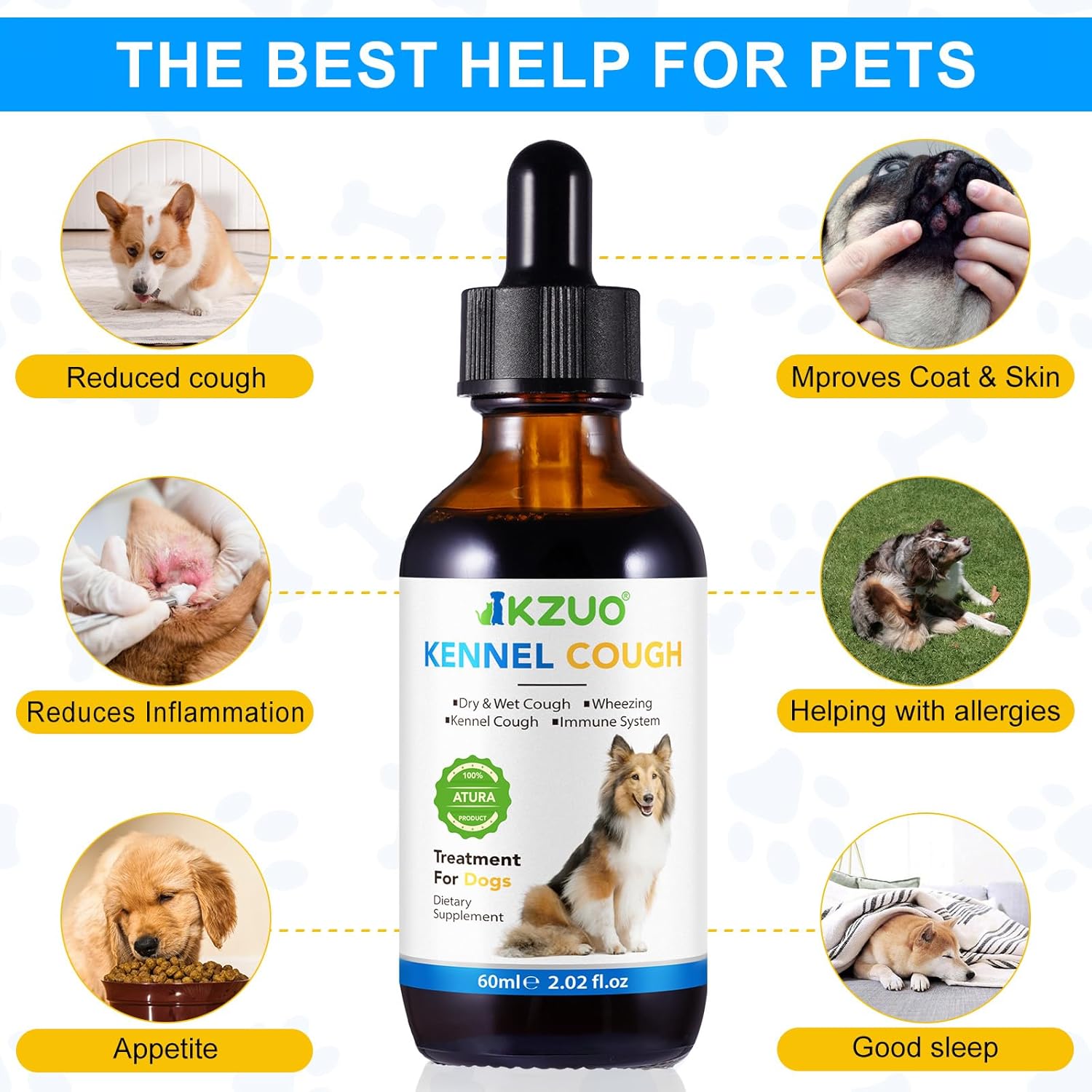 Natural Kennel Cough Drops for Dogs - Herbal Allergy Relief Supplement, 100% Natural Cough Treatment for All Breeds & Sizes