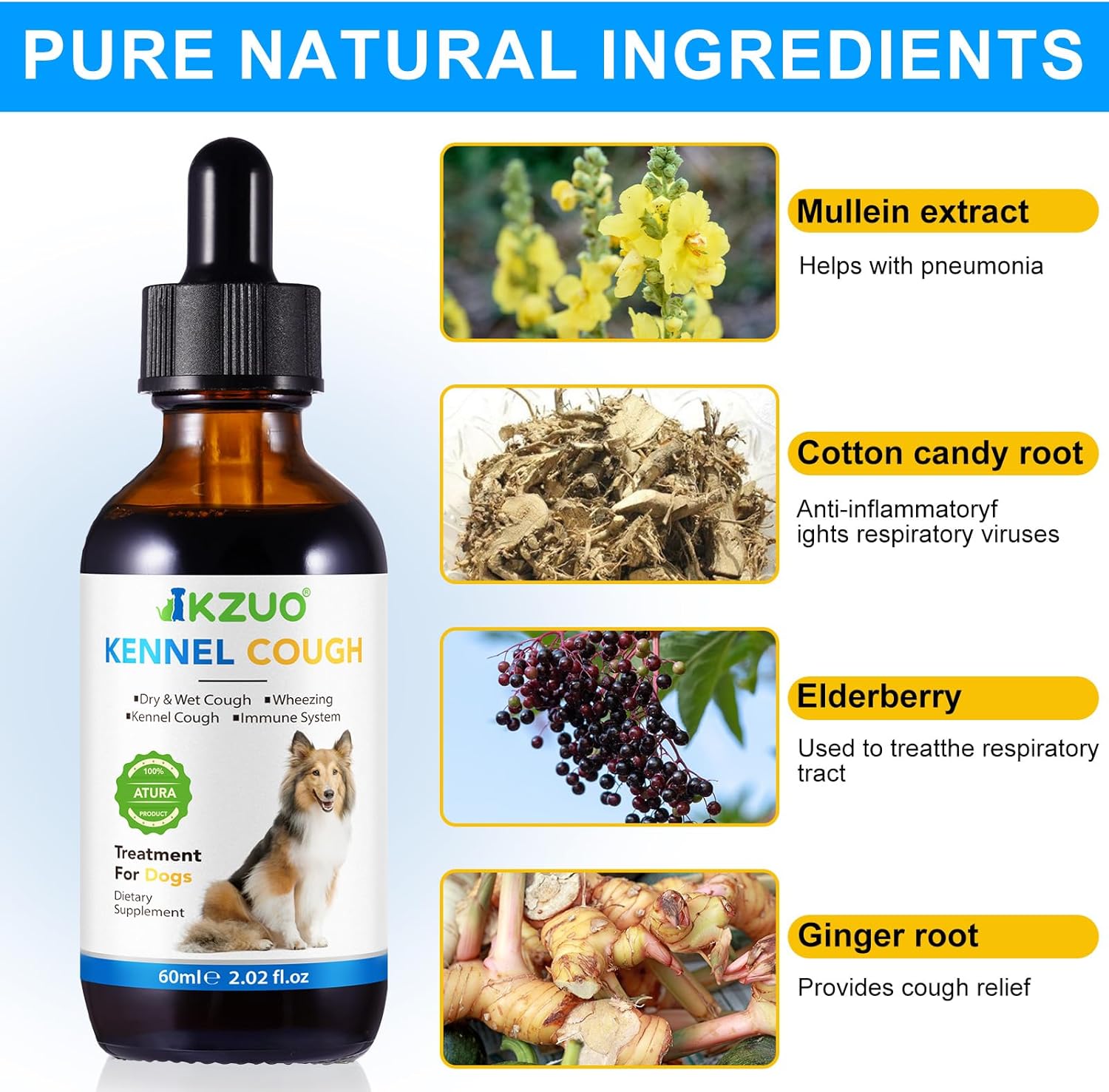 Natural Kennel Cough Drops for Dogs - Herbal Allergy Relief Supplement, 100% Natural Cough Treatment for All Breeds & Sizes