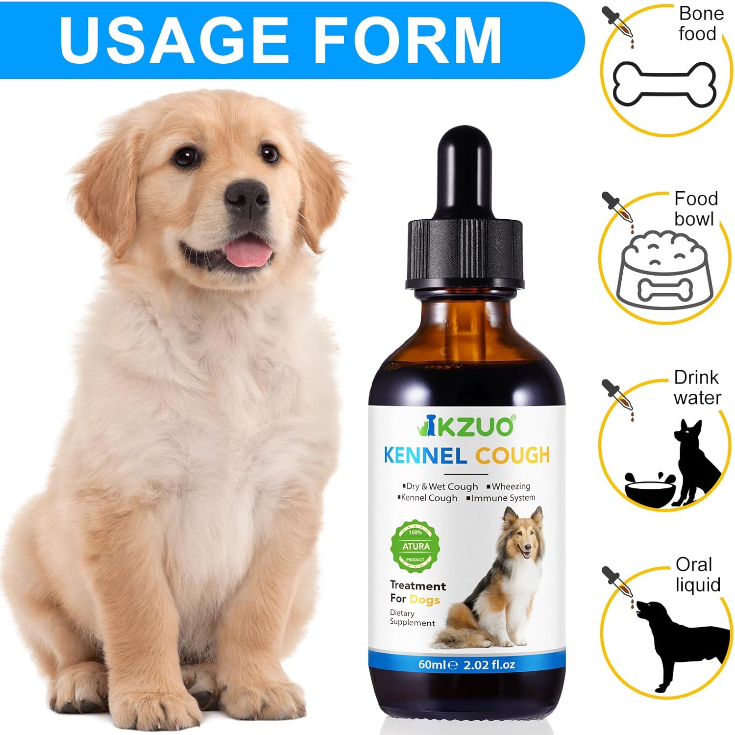 Natural Kennel Cough Drops for Dogs - Herbal Allergy Relief Supplement, 100% Natural Cough Treatment for All Breeds & Sizes