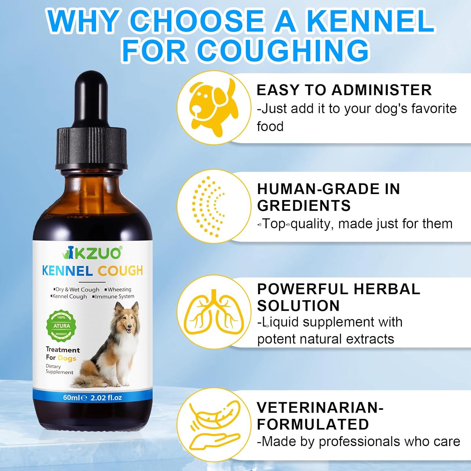 Natural Kennel Cough Drops for Dogs - Herbal Allergy Relief Supplement, 100% Natural Cough Treatment for All Breeds & Sizes