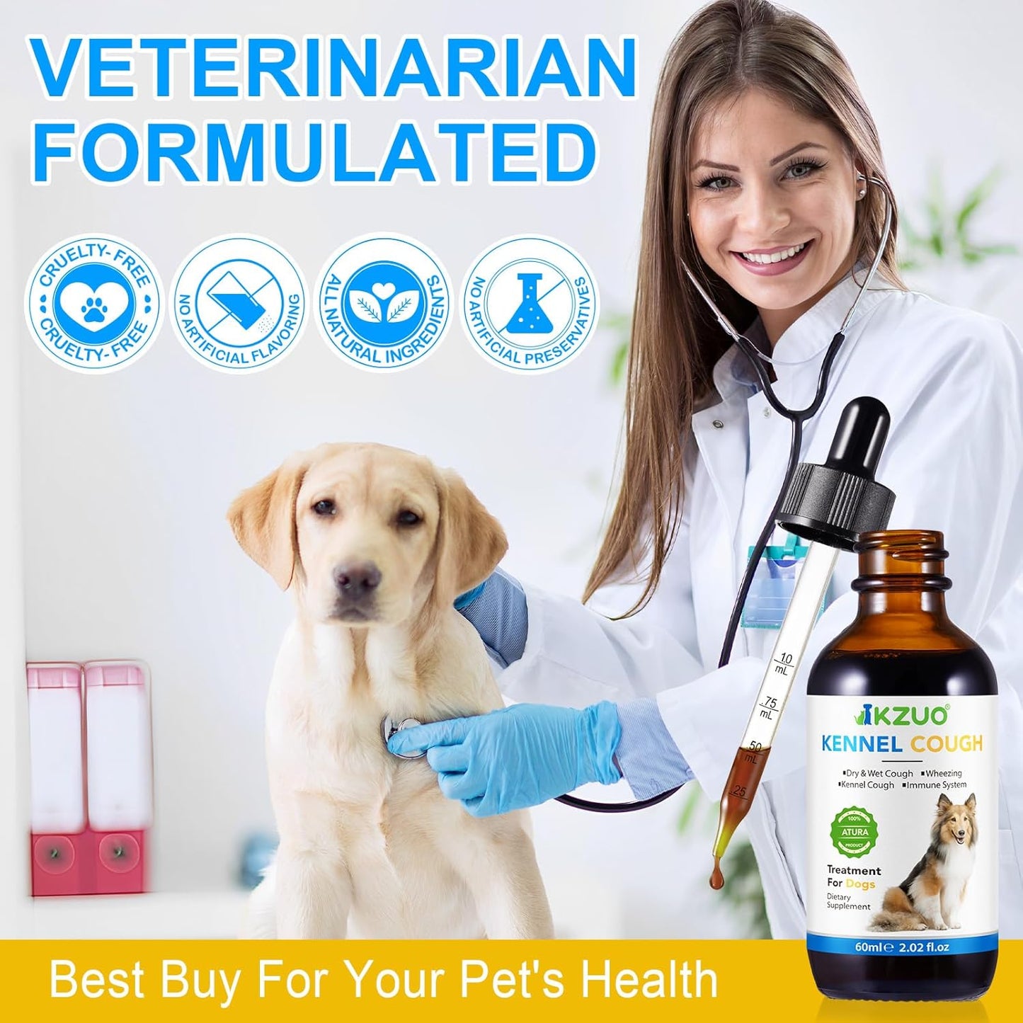 Natural Kennel Cough Drops for Dogs - Herbal Allergy Relief Supplement, 100% Natural Cough Treatment for All Breeds & Sizes