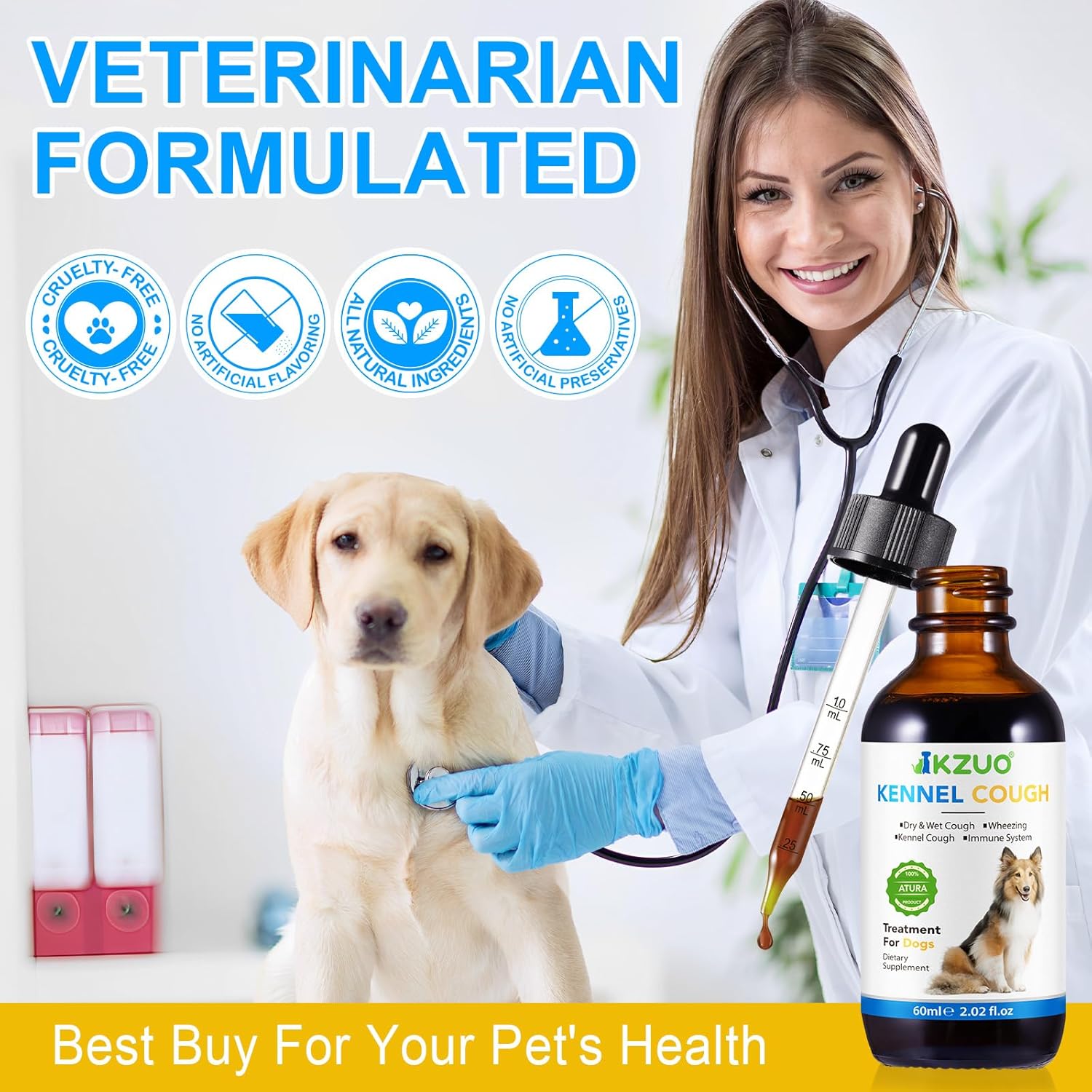 Natural Kennel Cough Drops for Dogs - Herbal Allergy Relief Supplement, 100% Natural Cough Treatment for All Breeds & Sizes