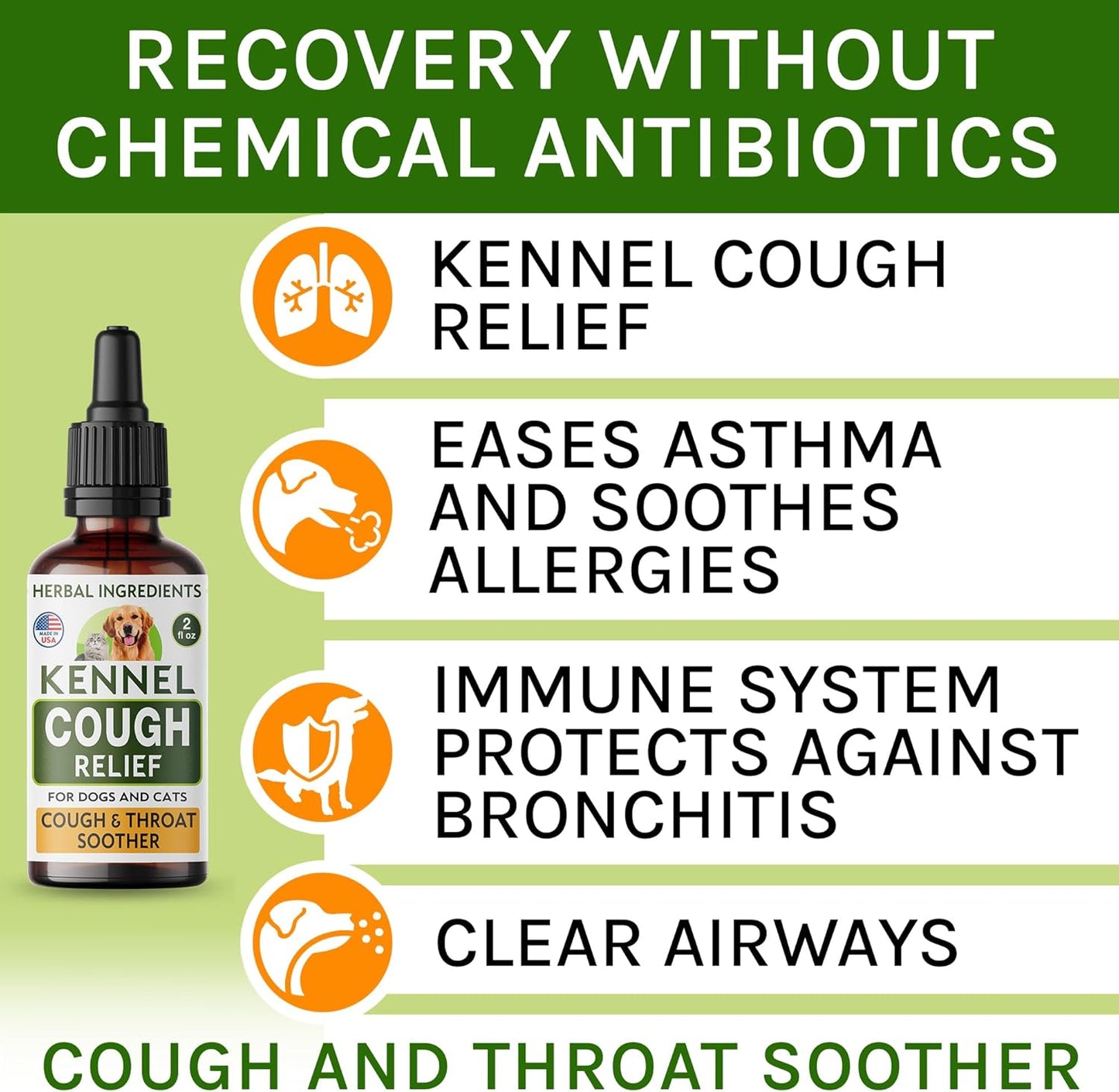 Natural Kennel Cough Drops for Dogs & Cats - Soothes Throat, Relieves Cough - US Made - 2oz