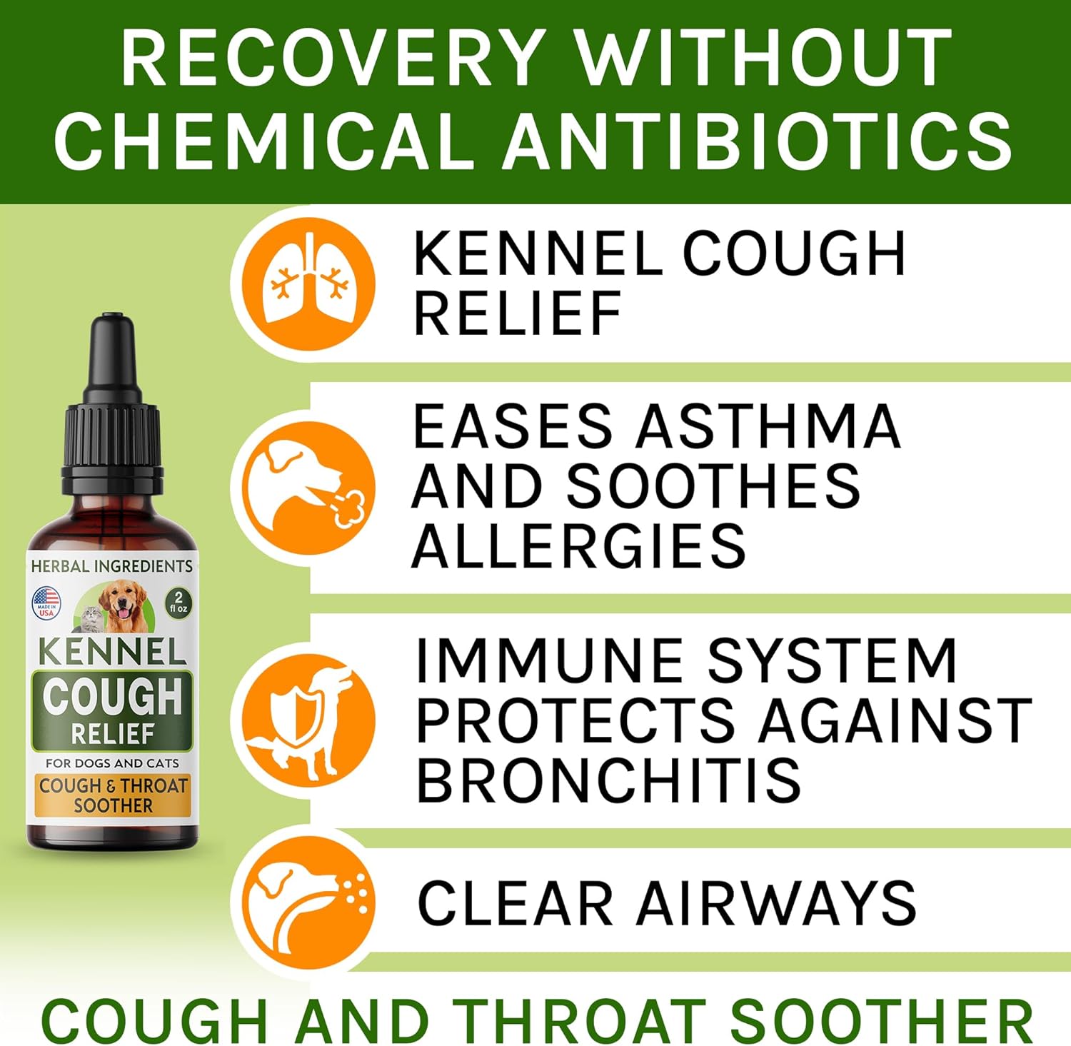 Natural Kennel Cough Drops for Dogs & Cats - Soothes Throat, Relieves Cough - US Made - 2oz