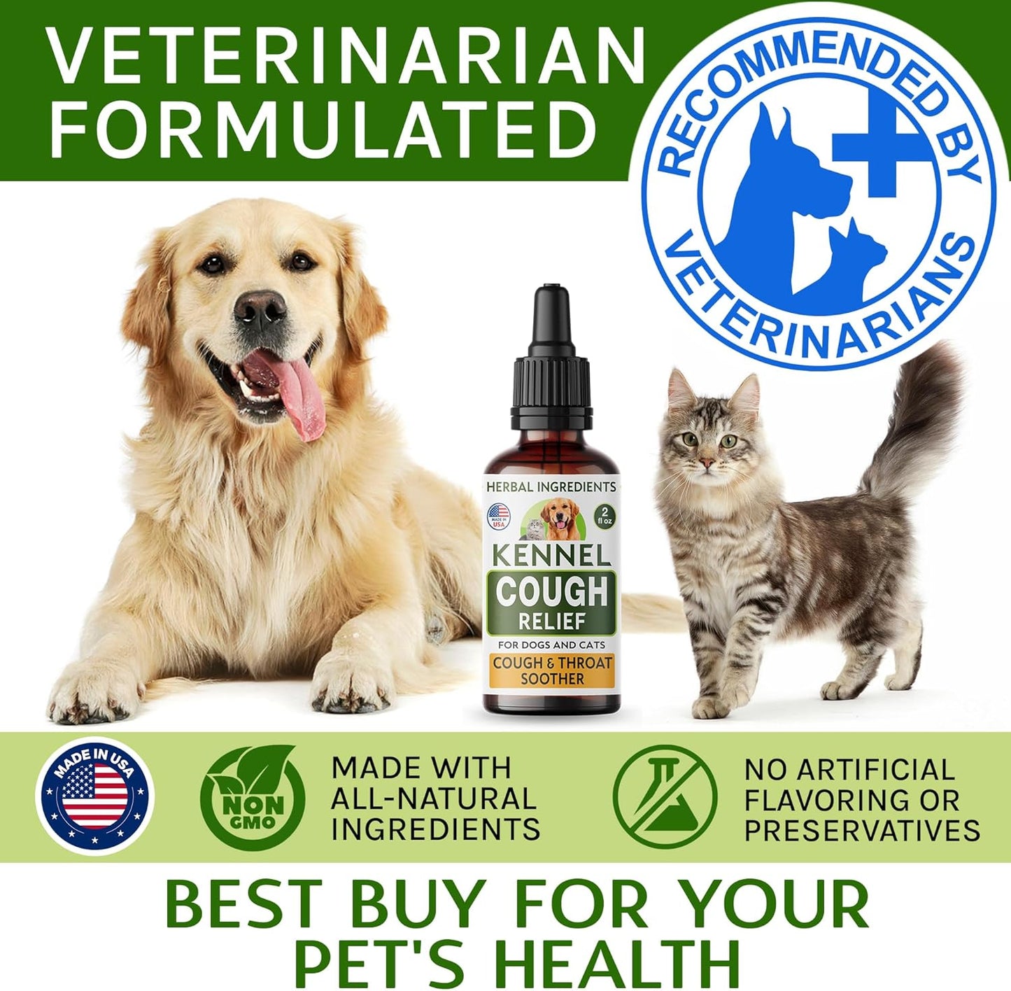 Natural Kennel Cough Drops for Dogs & Cats - Soothes Throat, Relieves Cough - US Made - 2oz