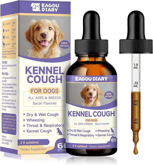 Natural Kennel Cough Drops for Dogs with Herbal Ingredients, Vitamins, and Lysine - Liquid Supplement for Canine Respiratory Relief - 2 Fl Oz