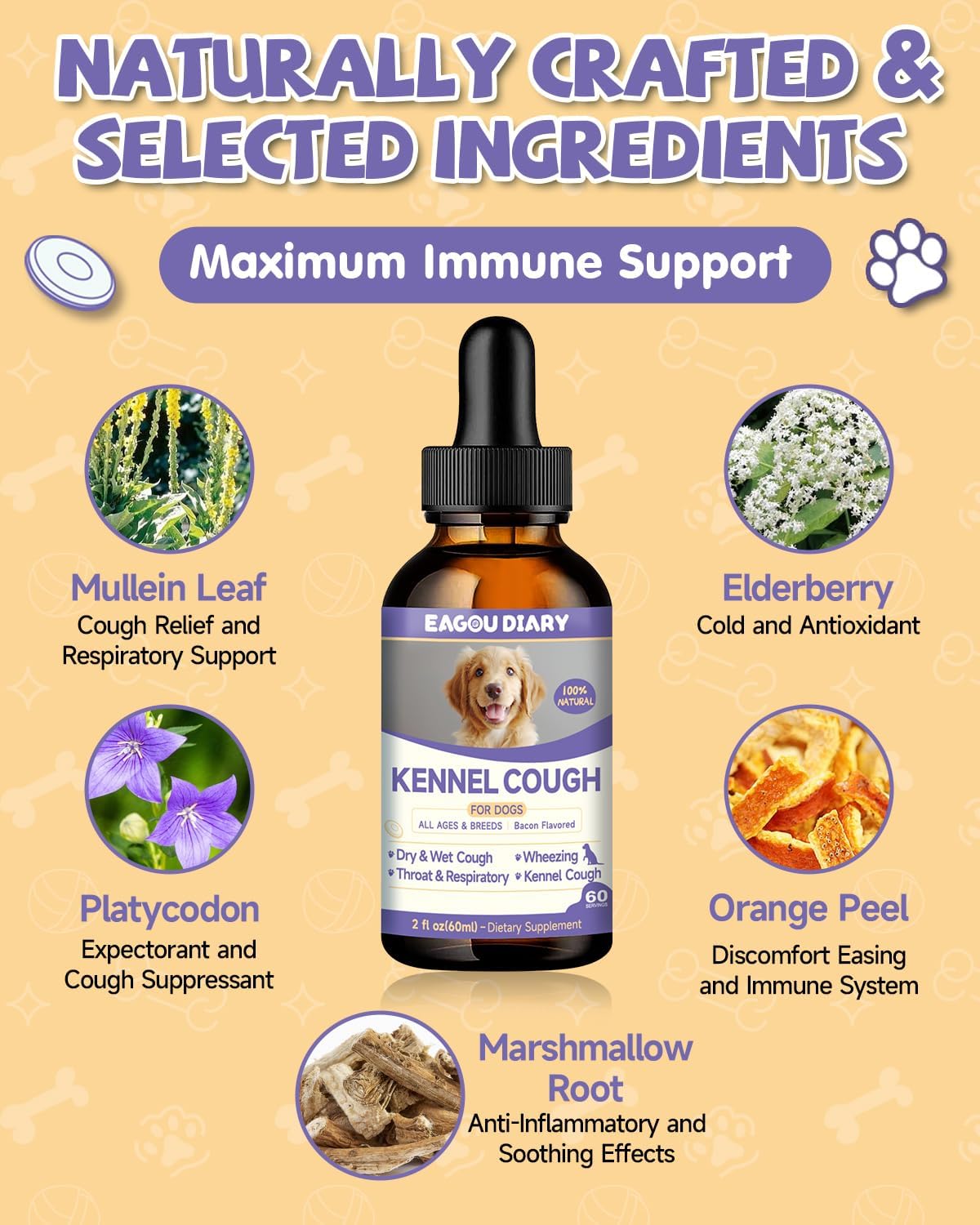 Natural Kennel Cough Drops for Dogs with Herbal Ingredients, Vitamins, and Lysine - Liquid Supplement for Canine Respiratory Relief - 2 Fl Oz