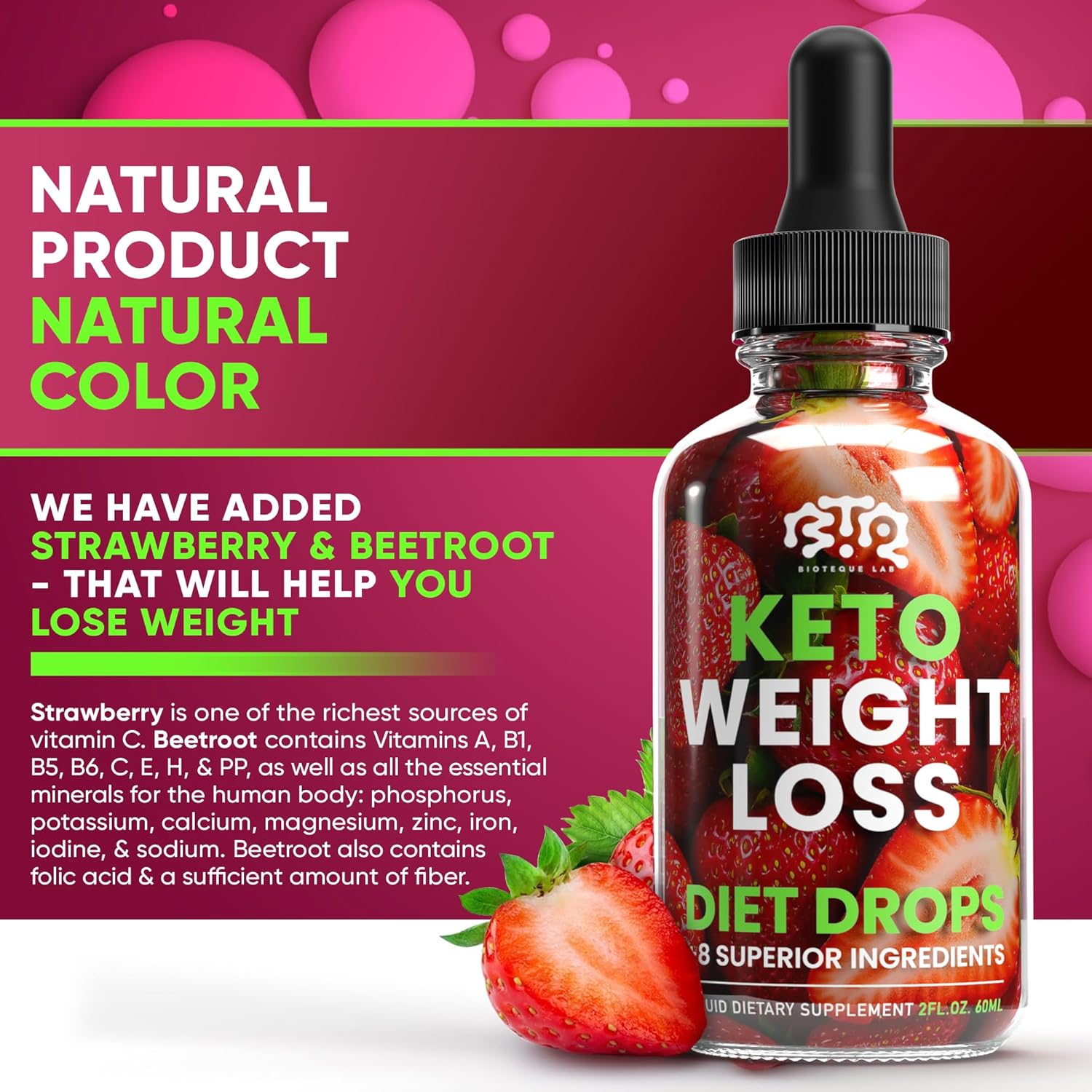 Natural Keto Weight Loss Diet Drops with Apple Cider, Green Coffee Bean, Cinnamon, Cayenne Pepper - Appetite Suppressant and Metabolism Booster for Men and Women by BIOTEQUELAB