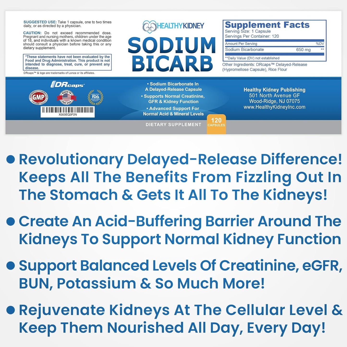 Natural Kidney Cleanse Supplement with Sodium Bicarbonate for Restoring Kidney Health - 2 Pack