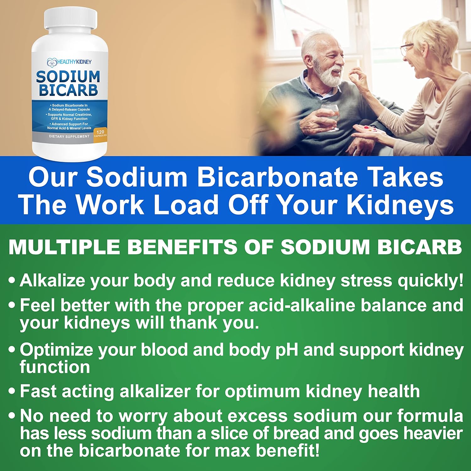 Natural Kidney Cleanse Supplement with Sodium Bicarbonate for Restoring Kidney Health - 2 Pack