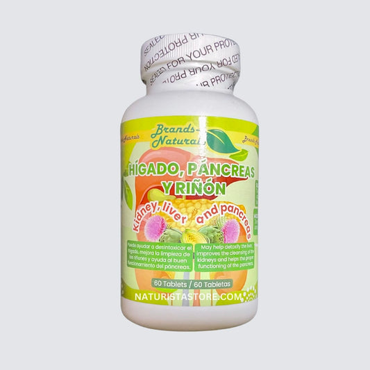 Natural Kidney, Liver, and Pancreas Support Tablets - 60 Count (Higado, Pancreas, y Rinones)
