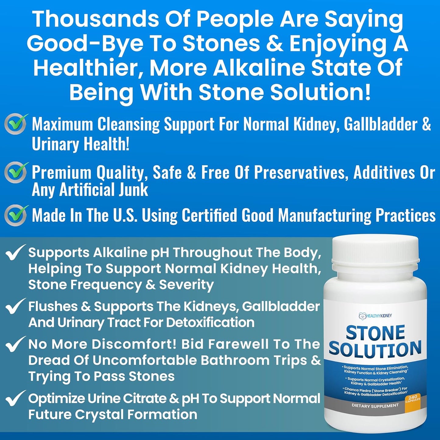 Natural Kidney Stone Solution Capsules - Stone Dissolver & Cleanser with Chanca Piedra for Gallbladder Support - 60 Servings