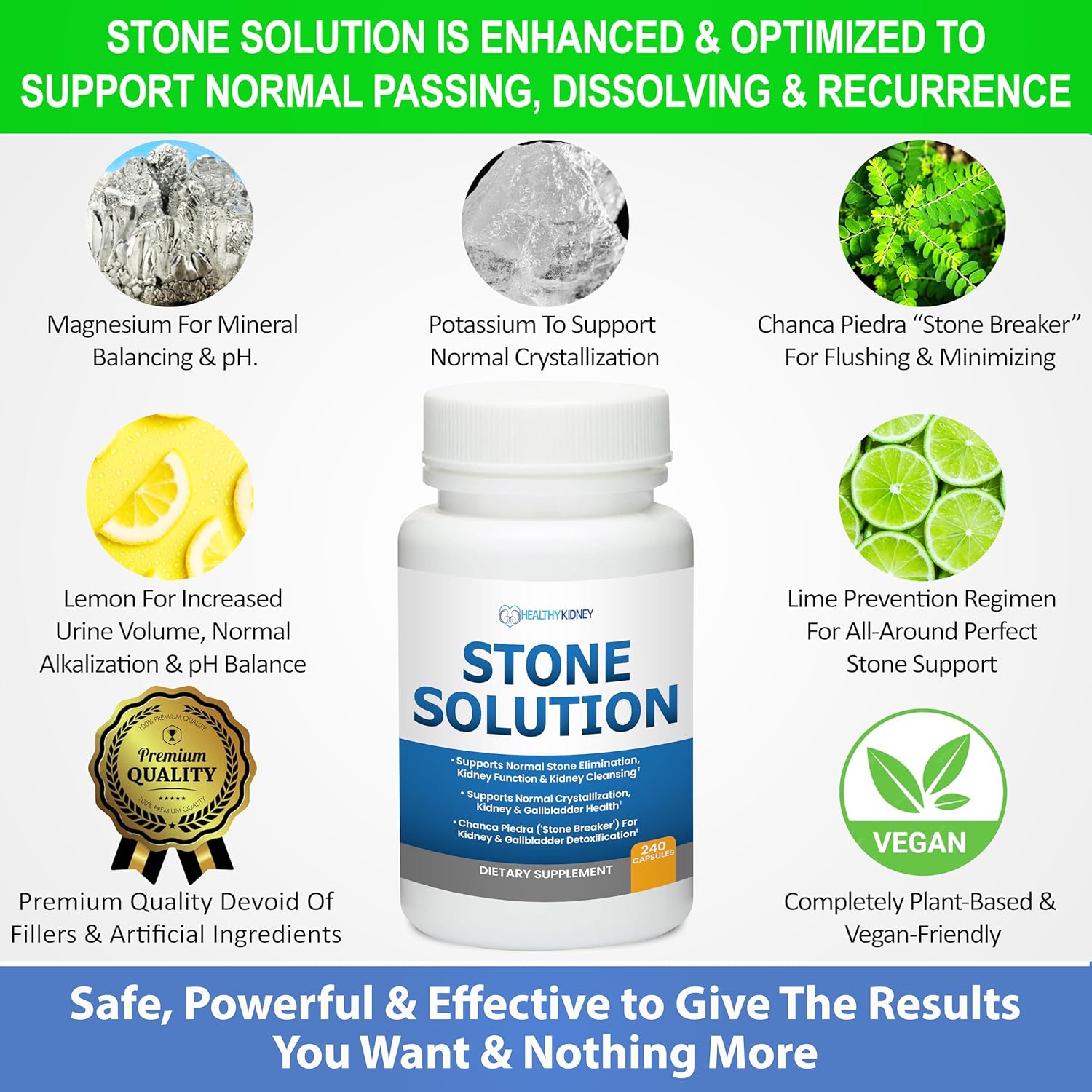 Natural Kidney Stone Solution Capsules - Stone Dissolver & Cleanser with Chanca Piedra for Gallbladder Support - 60 Servings
