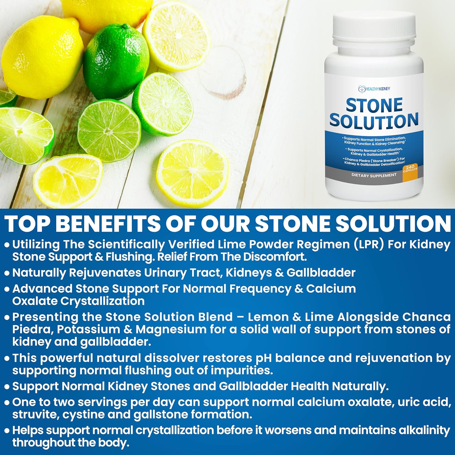 Natural Kidney Stone Solution Capsules - Stone Dissolver & Cleanser with Chanca Piedra for Gallbladder Support - 60 Servings