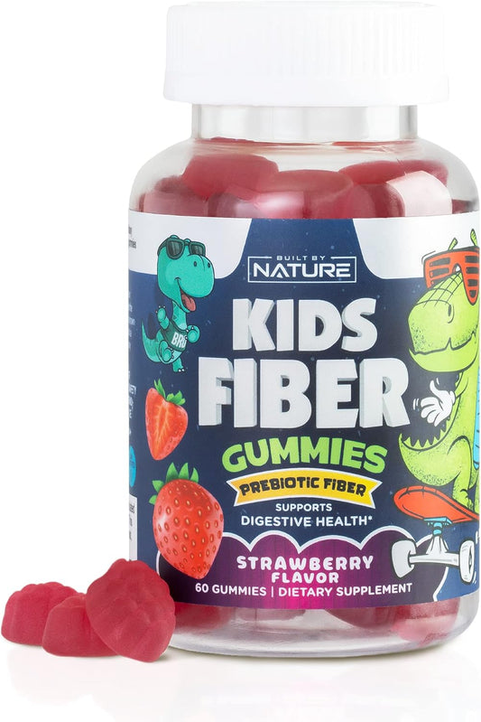 Natural Kids Fiber Gummies with Chicory Root, Non-GMO Digestive Health Supplement, Prebiotic Fiber for Children, Strawberry Flavor - 60 Gummies