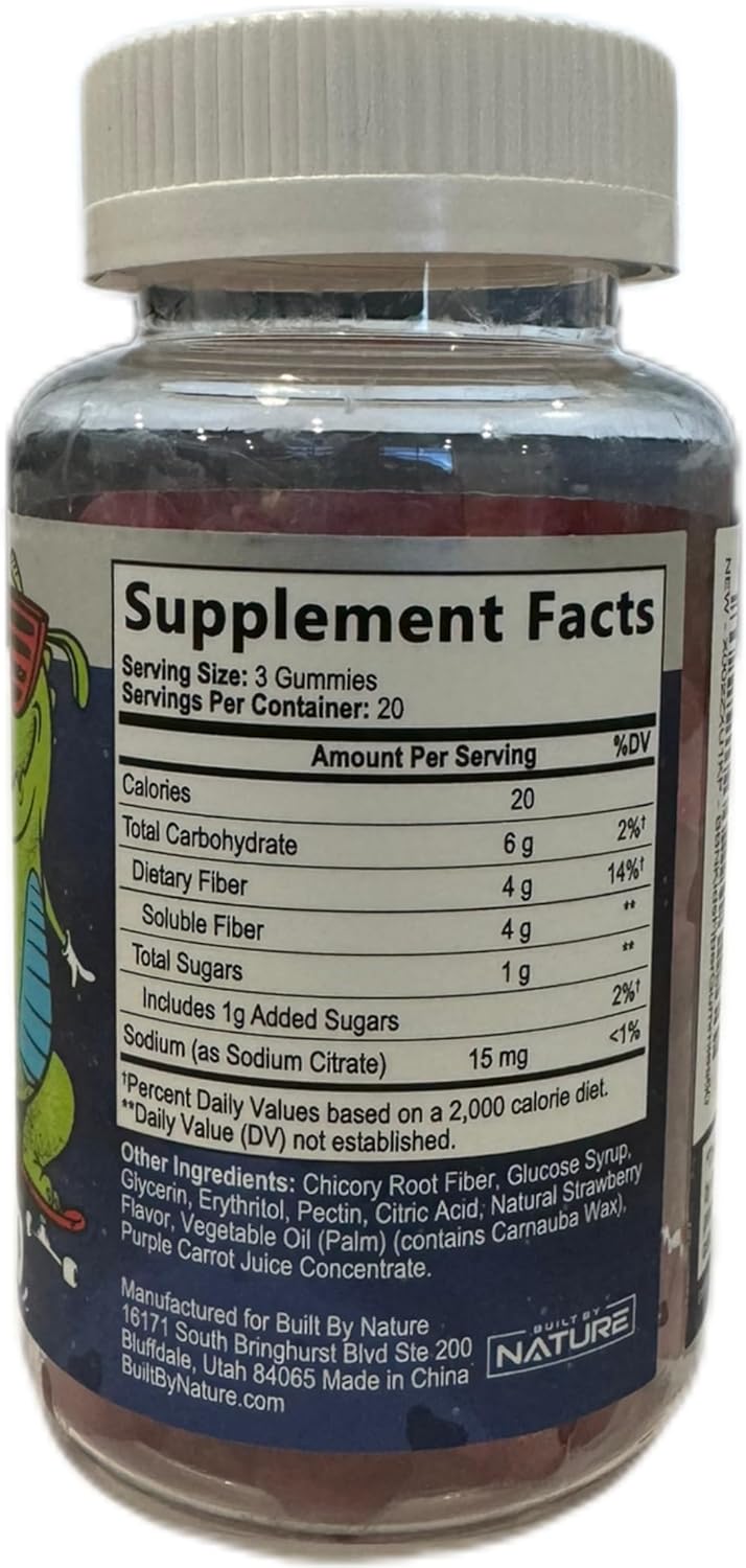 Natural Kids Fiber Gummies with Chicory Root, Non-GMO Digestive Health Supplement, Prebiotic Fiber for Children, Strawberry Flavor - 60 Gummies