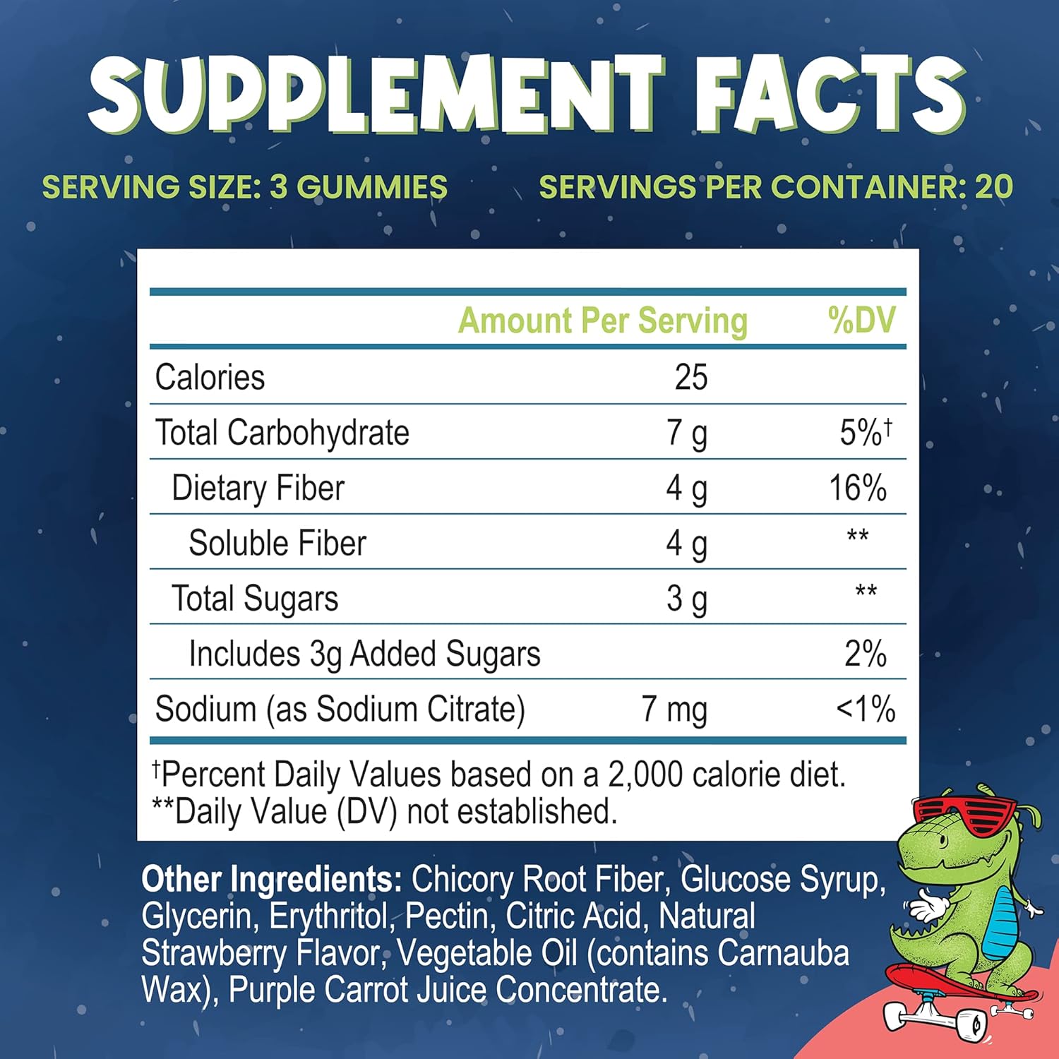 Natural Kids Fiber Gummies with Chicory Root, Non-GMO Digestive Health Supplement, Prebiotic Fiber for Children, Strawberry Flavor - 60 Gummies