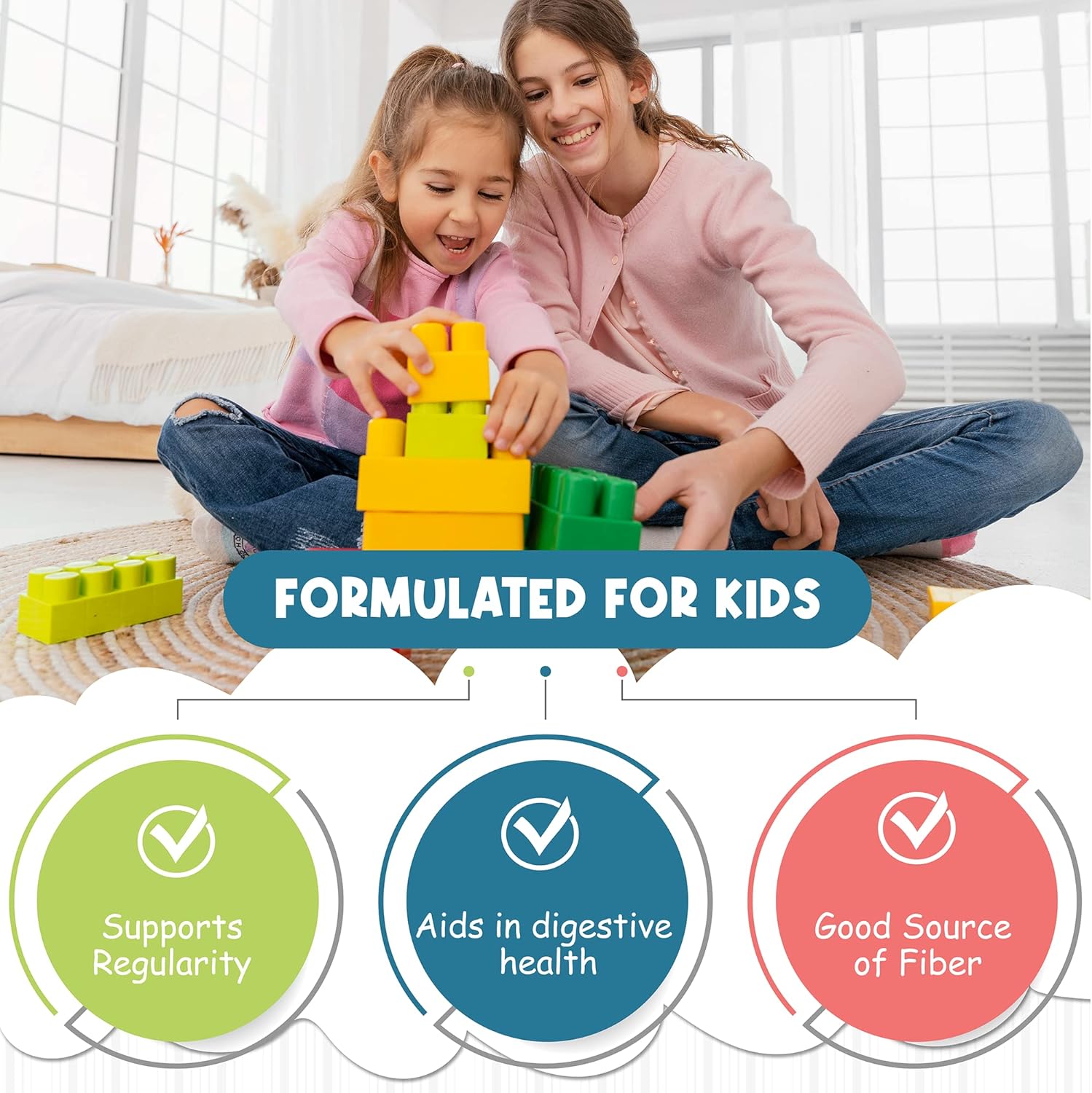 Natural Kids Fiber Gummies with Chicory Root, Non-GMO Digestive Health Supplement, Prebiotic Fiber for Children, Strawberry Flavor - 60 Gummies