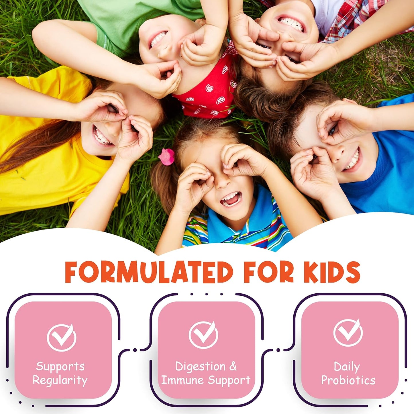 Natural Kids Probiotic Gummies with 6 Strains for Digestive & Immune Support - Chewable Supplement, 60 Gummies