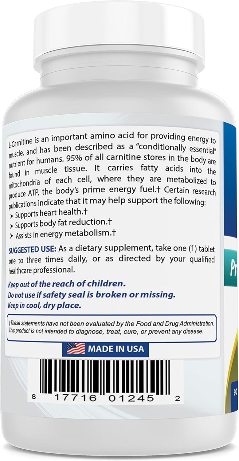 Natural L-Carnitine Tartrate 500mg Tablets - 270 Count (3 Pack) - Top Quality Supplement for Energy Boost and Weight Management