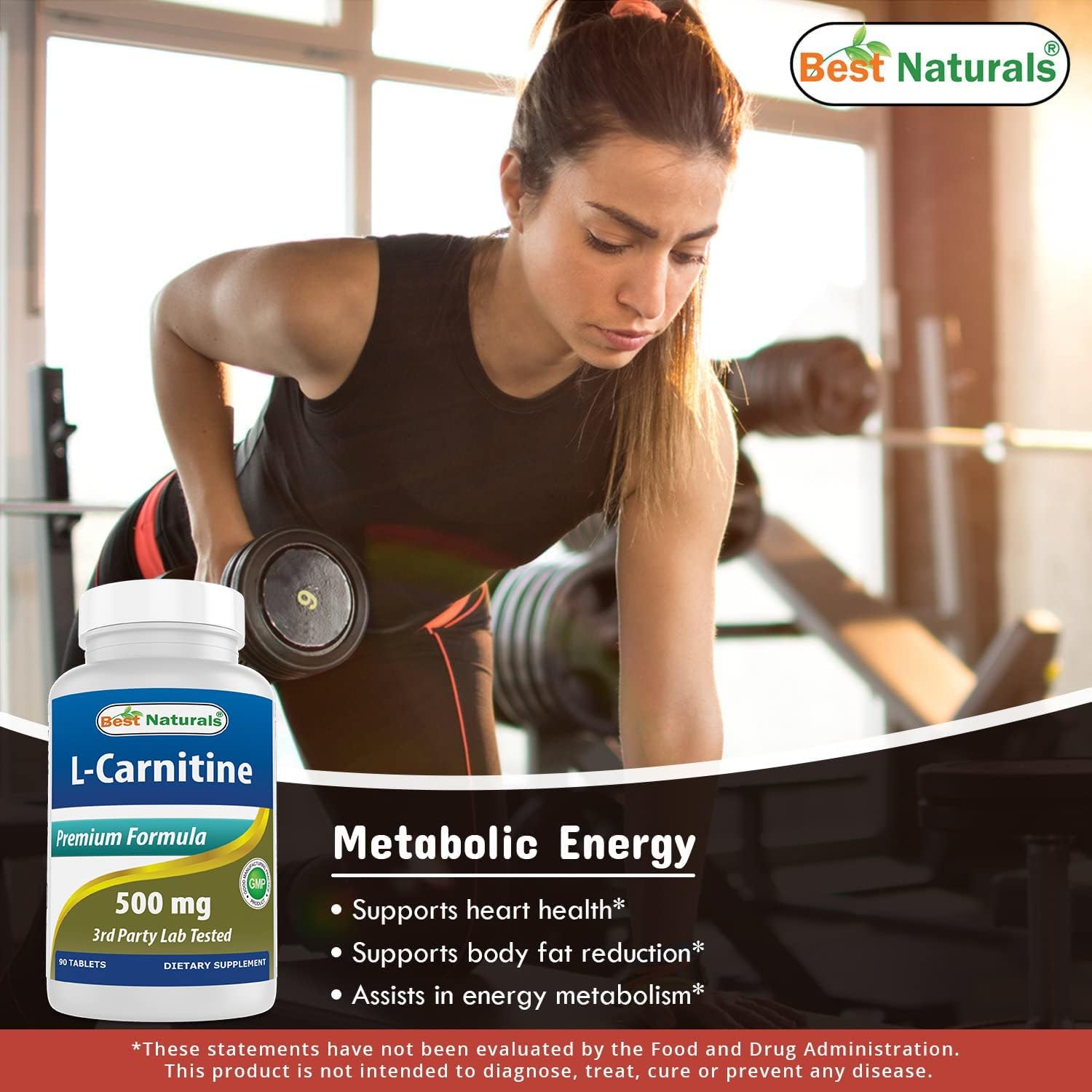 Natural L-Carnitine Tartrate 500mg Tablets - 270 Count (3 Pack) - Top Quality Supplement for Energy Boost and Weight Management