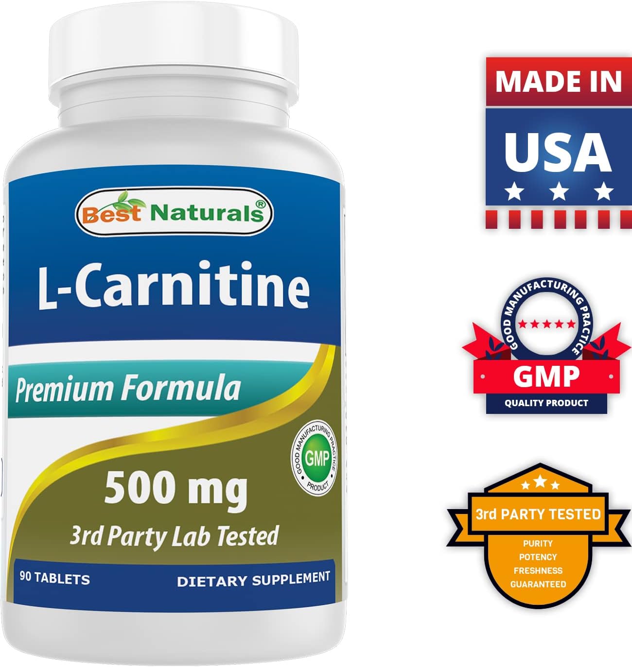 Natural L-Carnitine Tartrate 500mg Tablets - 270 Count (3 Pack) - Top Quality Supplement for Energy Boost and Weight Management
