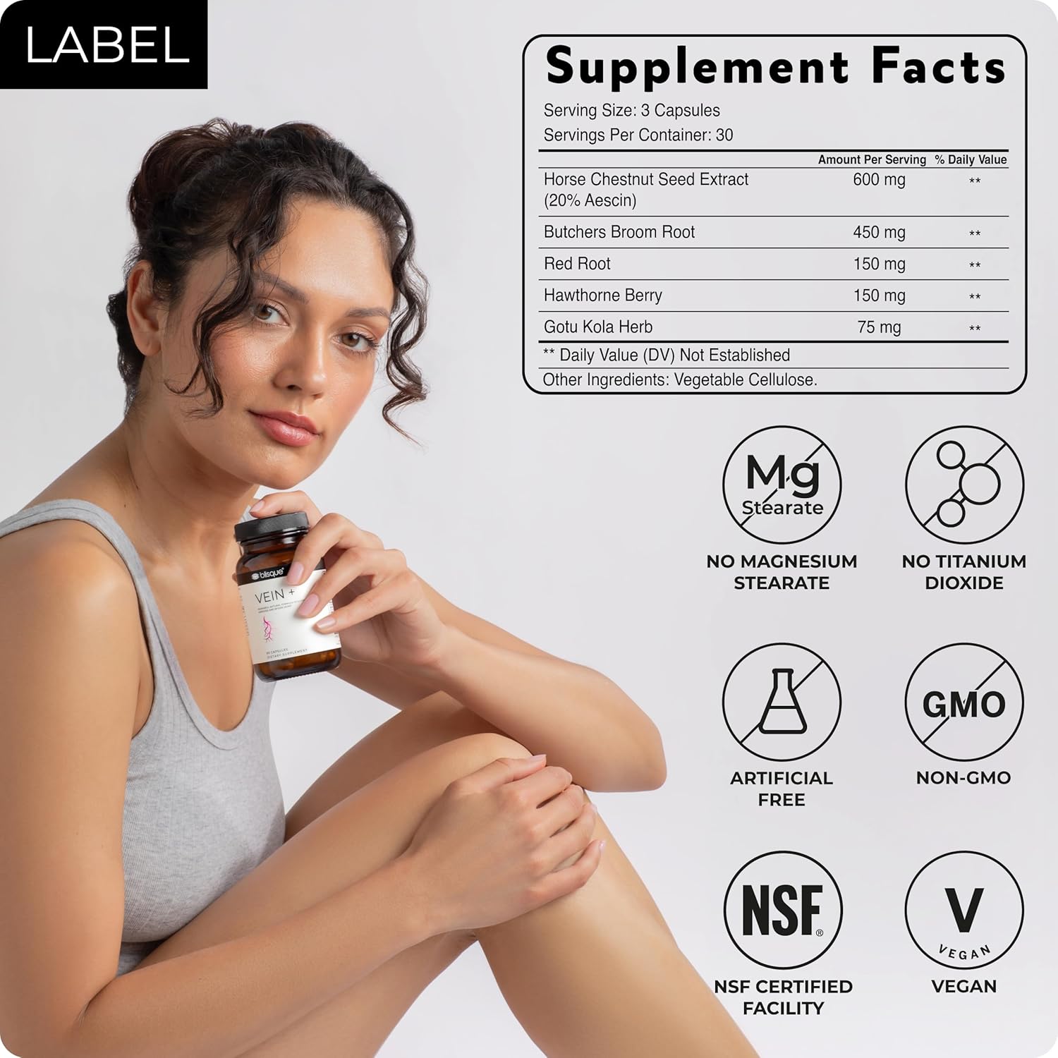 Natural Leg Vein Support Supplement for Varicose and Spider Veins - Boost Oxygen, Improve Blood Flow, Doctor-Approved - Horse Chestnut Extract - 90 Capsules
