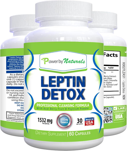 Natural Leptin Detox Cleanse for Weight Loss - Colon & Gut Cleanser with Acai Berry, 1532mg, 60 Capsules, USA-Made