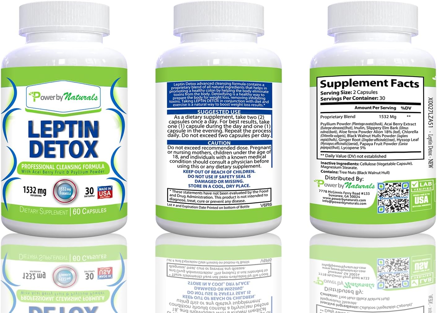 Natural Leptin Detox Cleanse for Weight Loss - Colon & Gut Cleanser with Acai Berry, 1532mg, 60 Capsules, USA-Made