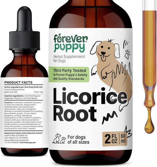 Natural Licorice Root Tincture for Dogs - Respiratory Support - Liquid Dog Vitamins - Lung Detox & Cleanse Supplement - Sugar & Alcohol-Free - 2 oz