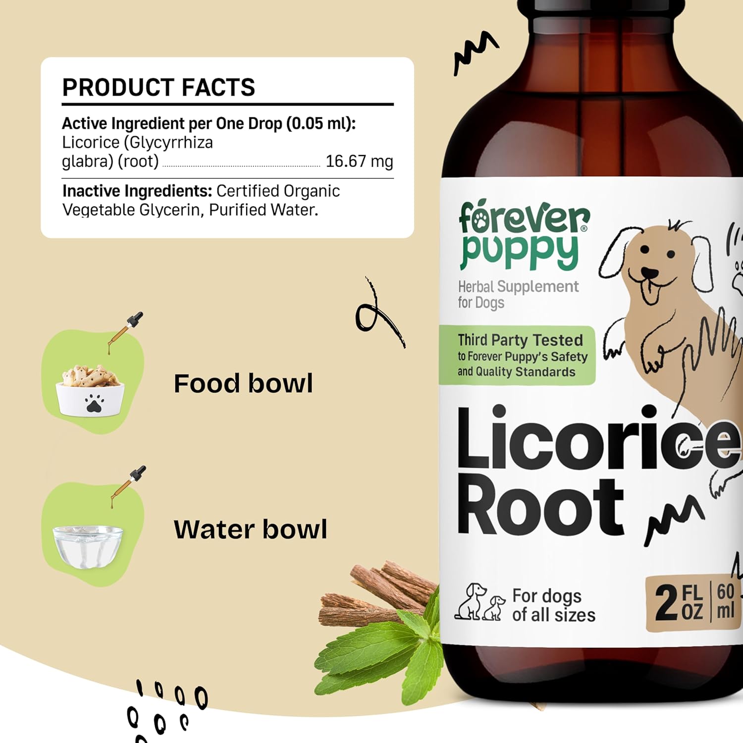 Natural Licorice Root Tincture for Dogs - Respiratory Support - Liquid Dog Vitamins - Lung Detox & Cleanse Supplement - Sugar & Alcohol-Free - 2 oz