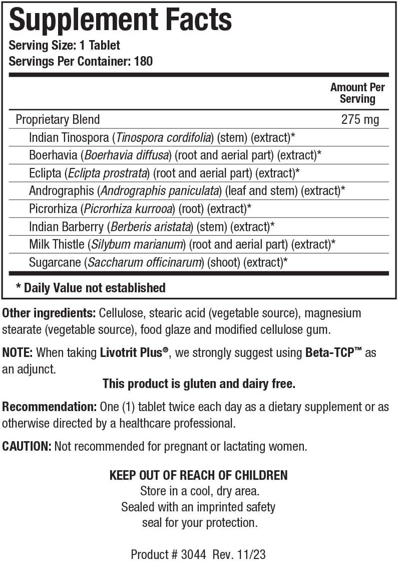 Natural Liver Cleanse & Detox Support Supplement with Milk Thistle - Biotics Research Livotrit Plus 180 Tablet