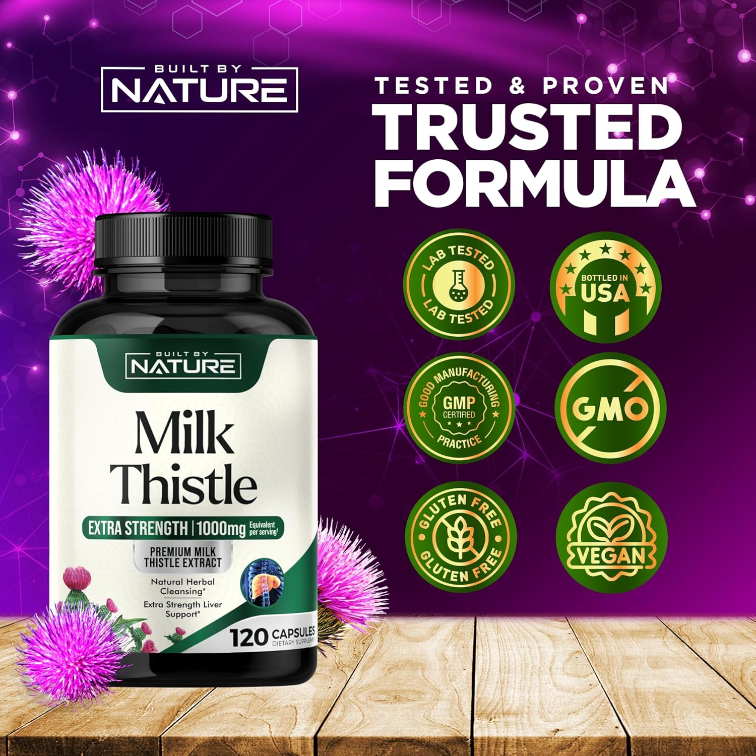 Natural Liver Detox Supplement with Milk Thistle 1000mg, Dandelion Root, Silymarin Extract - Gentle Herbal Cleanse for Men & Women - Liver Health Support - Non-GMO - 120 Veggie Capsules