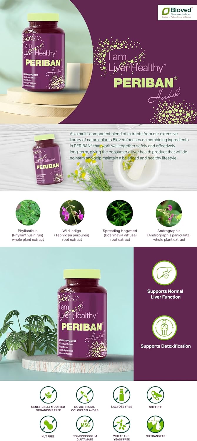 Natural Liver Support Supplement with Andrographis Paniculata, Boerrhavia Diffusa, Tephrosia Purpurea, Phyllanthus Niruri for Immune Health, PERIBAN Liver Support Formula
