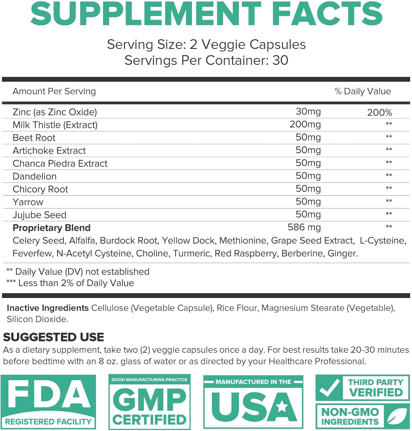 Natural Liver Support Supplement with Milk Thistle, Dandelion, Turmeric, Ginger, Beet Root, Berberine, & Artichoke Extract - 60 Capsules