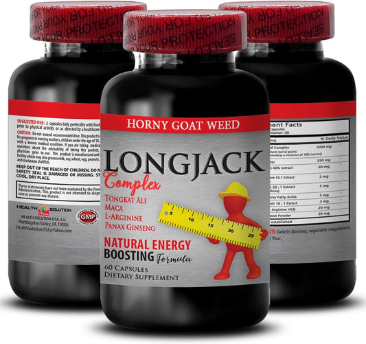 Natural Longjack Tongkat Ali Male Enhancement Pills - Libido Booster & Fertility Supplement - Energy-Boosting Vitamins with All-Natural Formula - 60 Capsules
