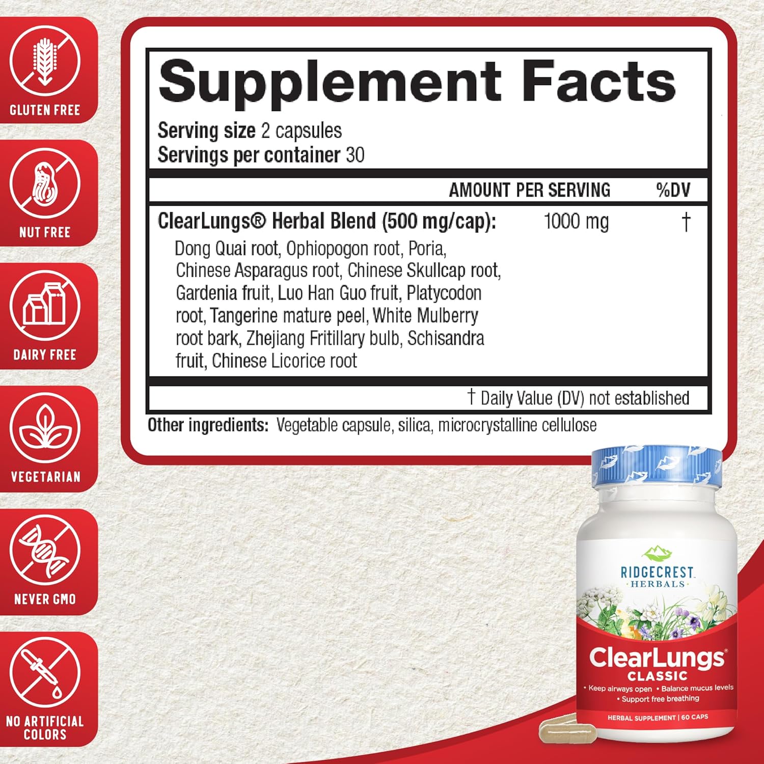 Natural Lung and Nasal Health Supplement - Herbal Formula for Respiratory and Immune Support (60 Caps)
