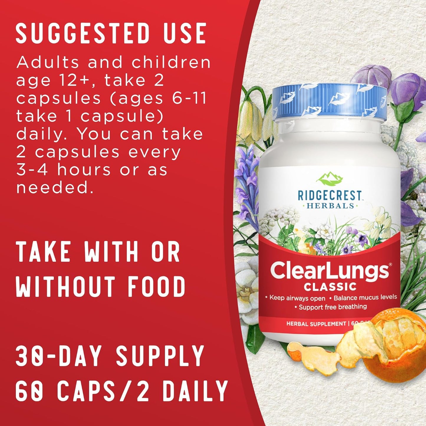 Natural Lung and Nasal Health Supplement - Herbal Formula for Respiratory and Immune Support (60 Caps)