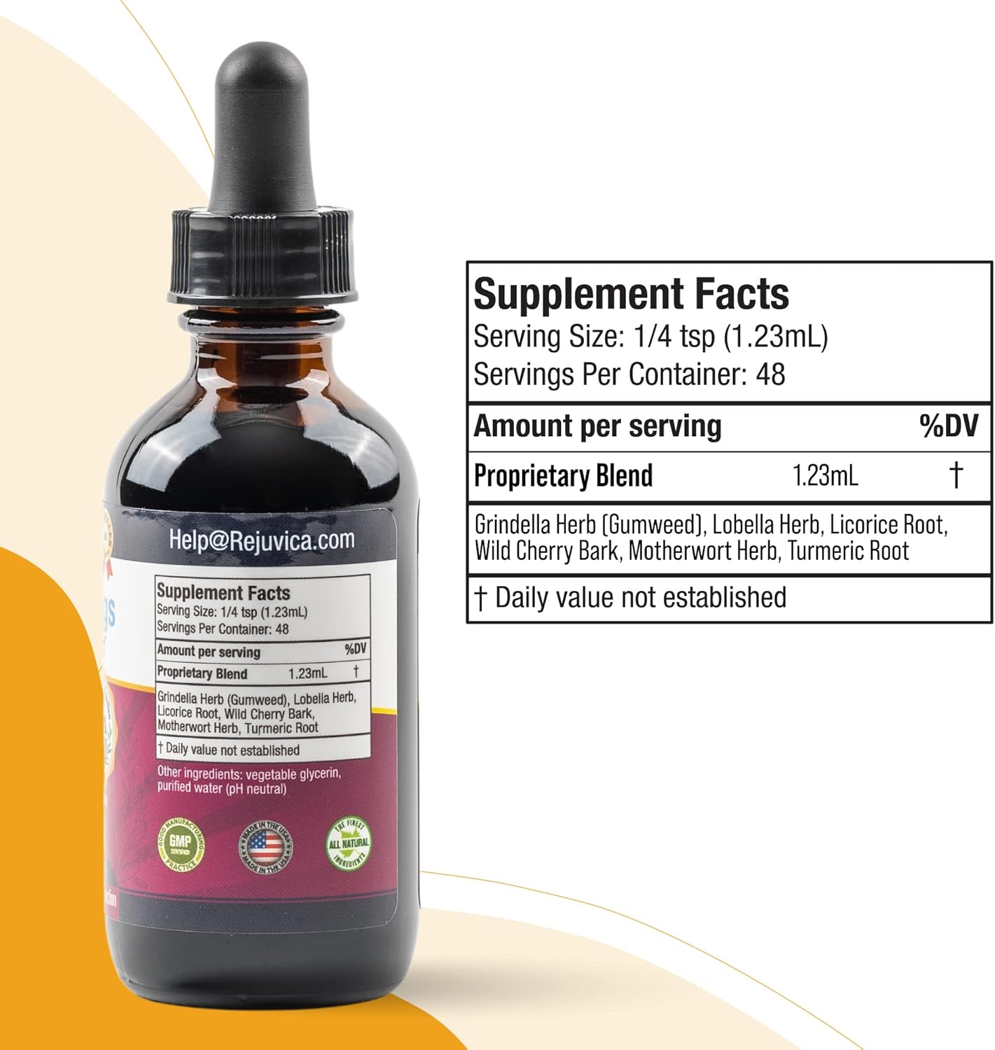 Natural Lung Detox Support Supplement - Maintain Optimal Lung & Respiratory Health with Grindelia, Lobelia, Licorice, Wild Cherry - Rejuvica Health Bright Lungs