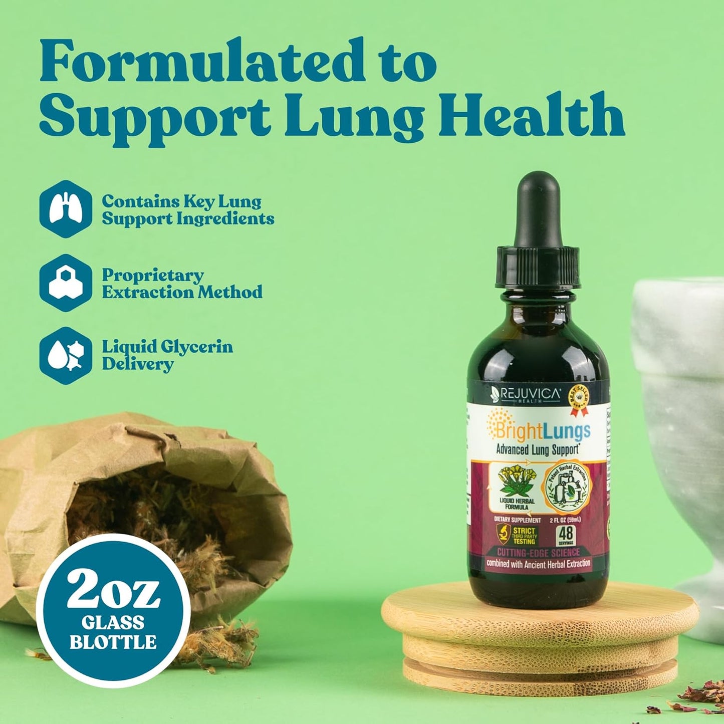 Natural Lung Detox Support Supplement - Maintain Optimal Lung & Respiratory Health with Grindelia, Lobelia, Licorice, Wild Cherry - Rejuvica Health Bright Lungs