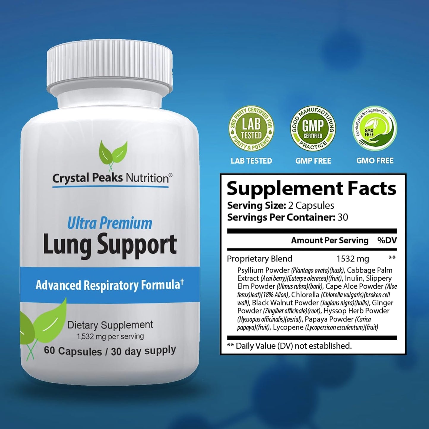 Natural Lung Support Supplement for Respiratory Health - Detox & Soothe Lungs, Bronchial Relief - 60 Capsules