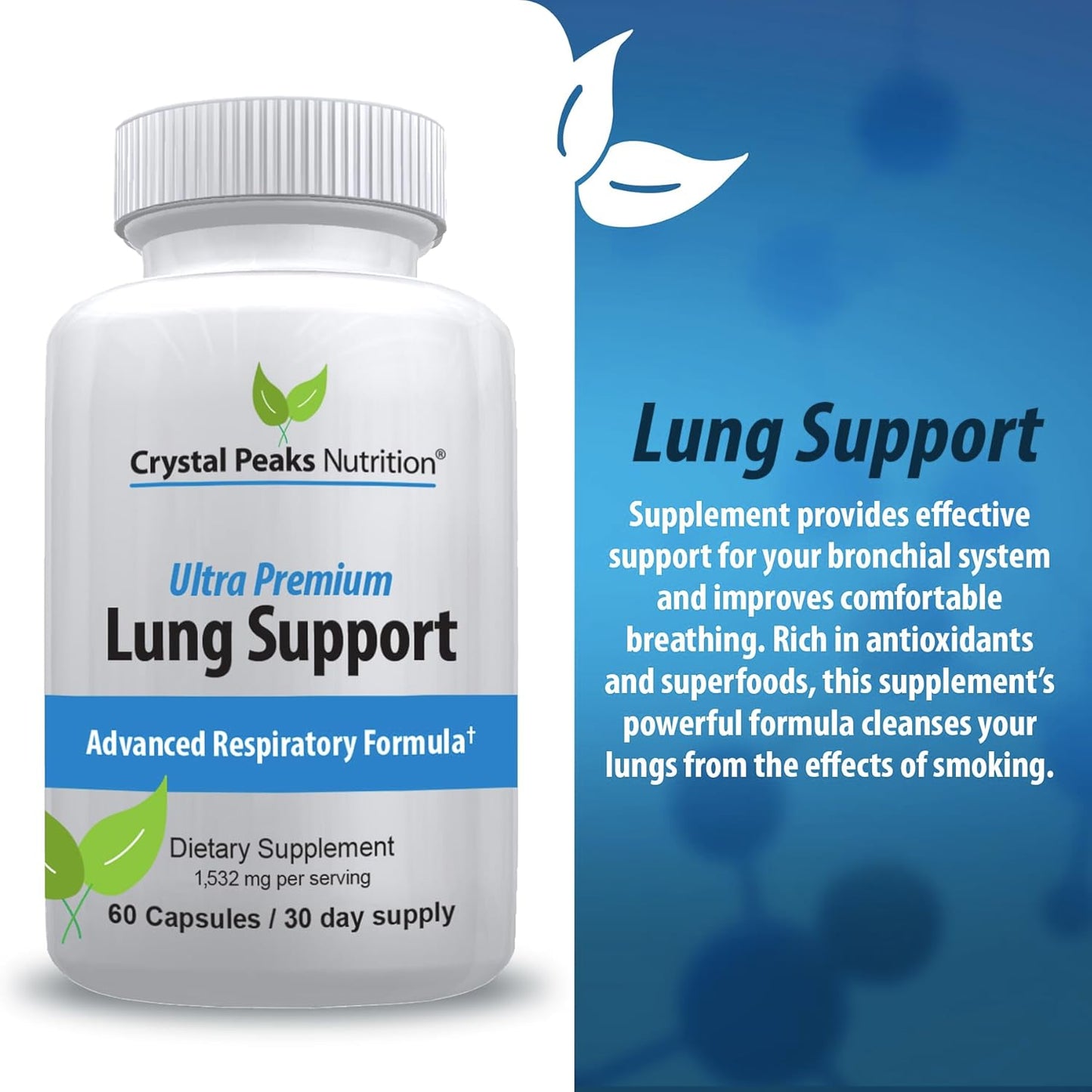 Natural Lung Support Supplement for Respiratory Health - Detox & Soothe Lungs, Bronchial Relief - 60 Capsules