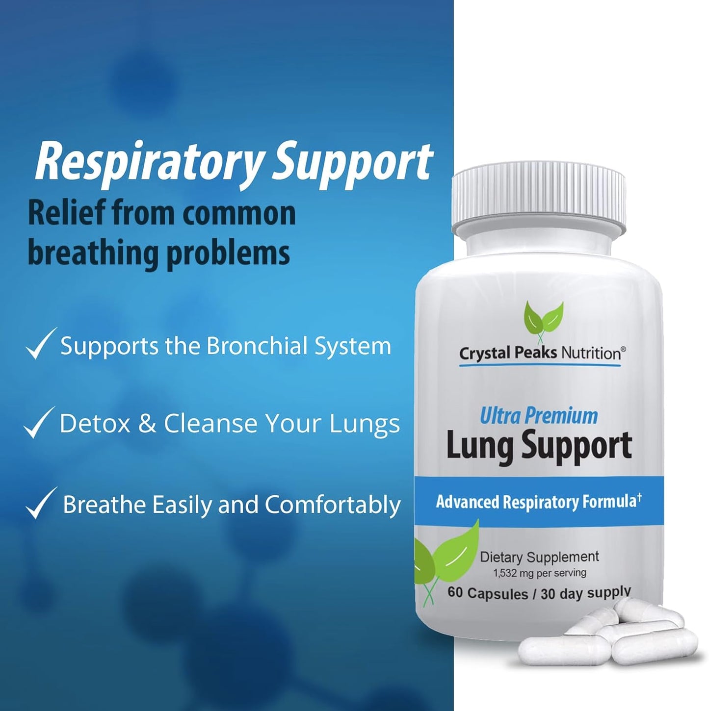 Natural Lung Support Supplement for Respiratory Health - Detox & Soothe Lungs, Bronchial Relief - 60 Capsules