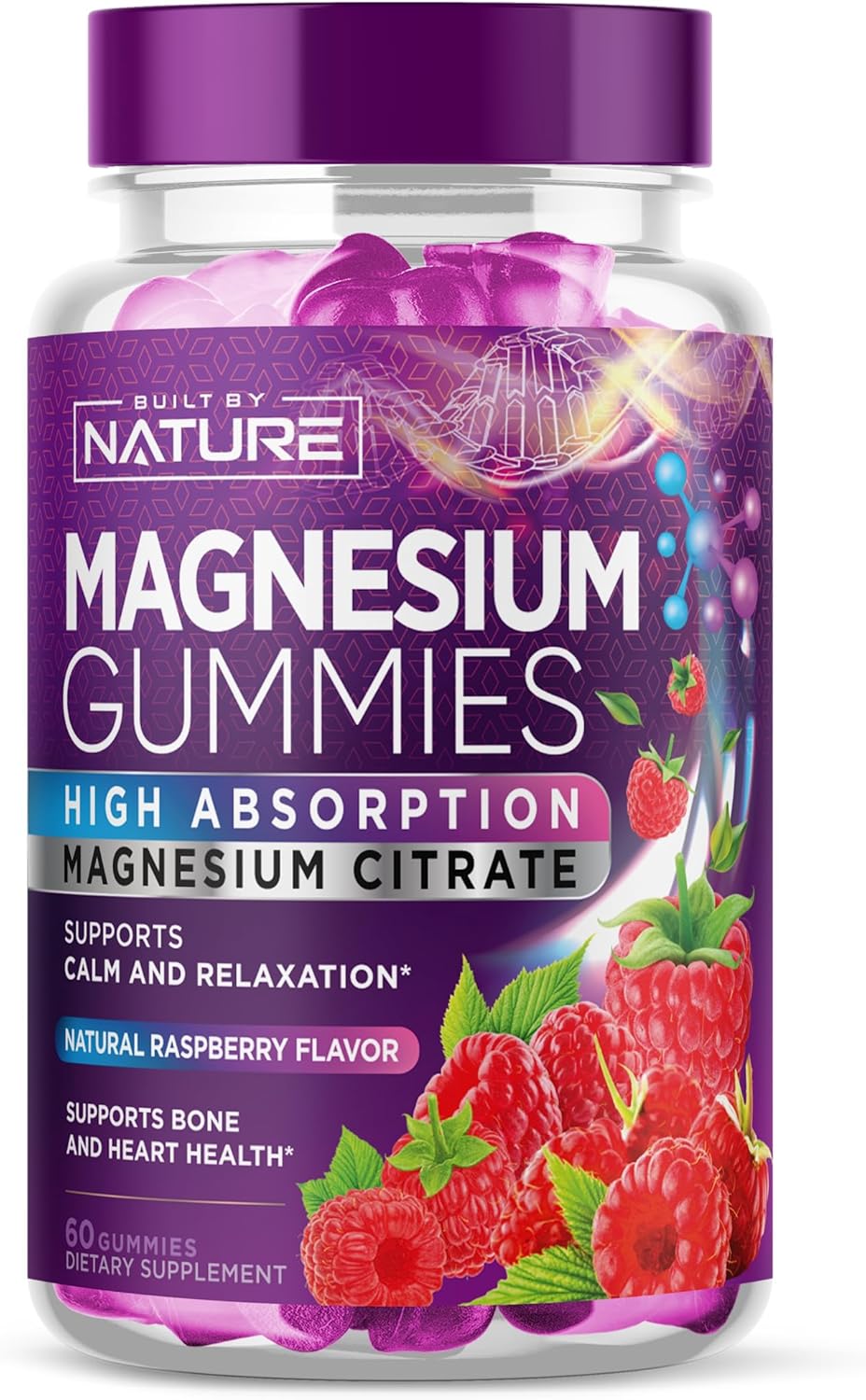Natural Magnesium Citrate Gummies for Muscle, Nerve, Bone & Heart Support - High Absorption Supplement for Enzyme Function, Sleep Aid, and Relaxation - Vegan and Non-GMO - 60 Count
