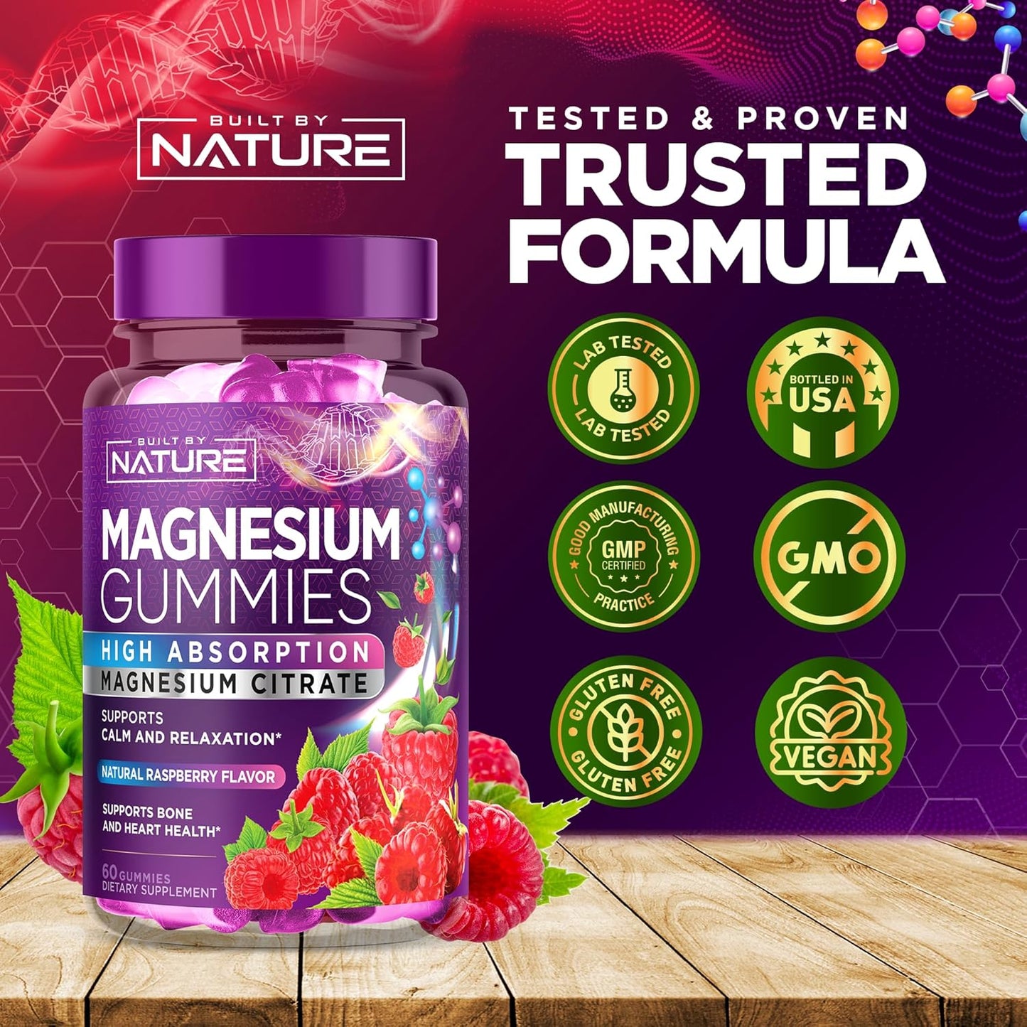 Natural Magnesium Citrate Gummies for Muscle, Nerve, Bone & Heart Support - High Absorption Supplement for Enzyme Function, Sleep Aid, and Relaxation - Vegan and Non-GMO - 60 Count
