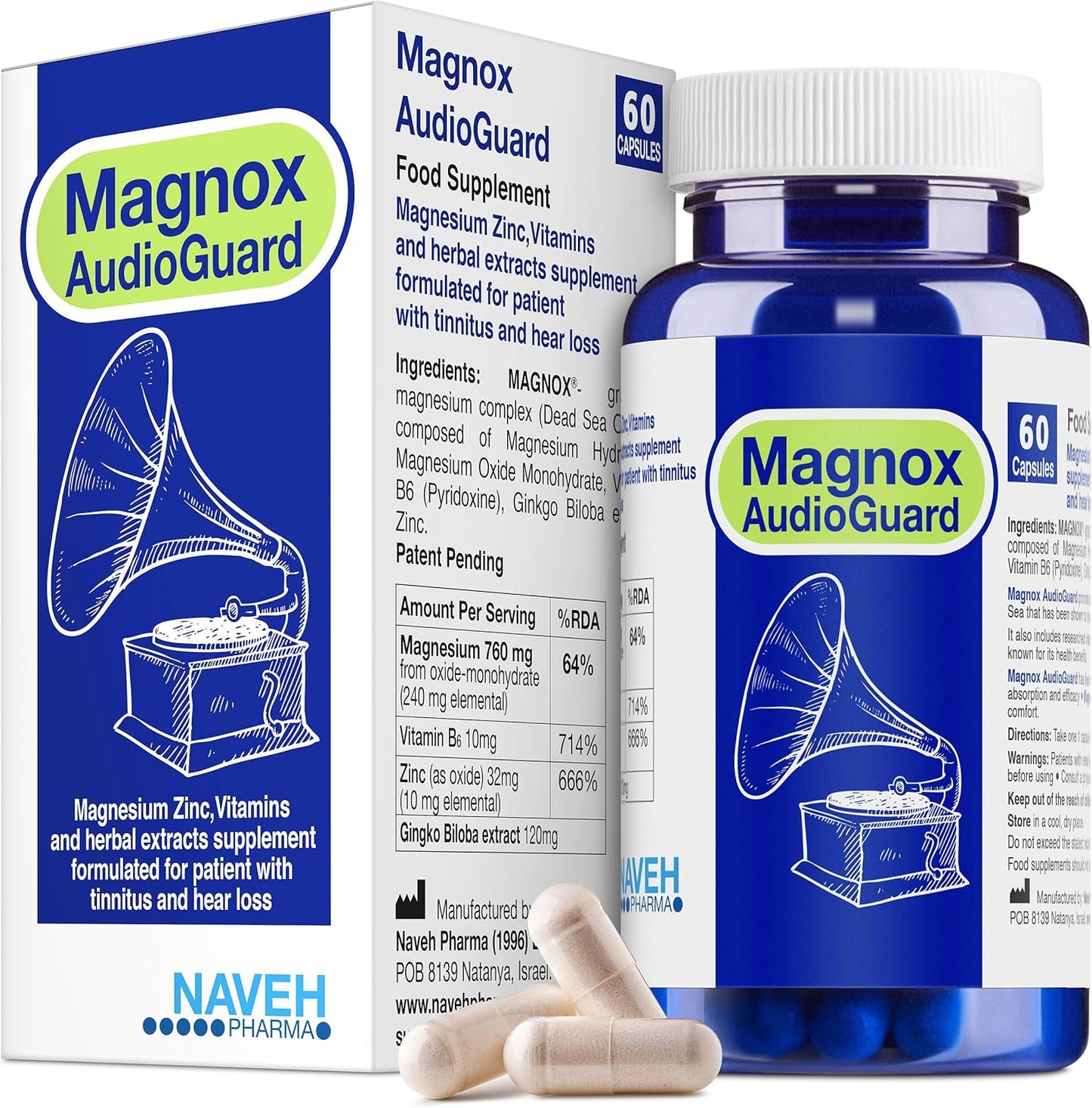 Natural Magnesium Complex for Tinnitus Relief | High Absorption Magnesium Supplement with Dead Sea Minerals | 60 Capsules for Ringing Ears