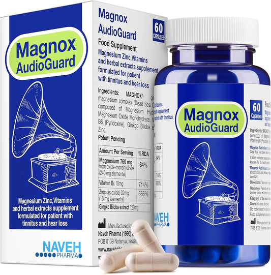 Natural Magnesium Complex for Tinnitus Relief | High Absorption Magnesium Supplement with Dead Sea Minerals | 60 Capsules for Ringing Ears