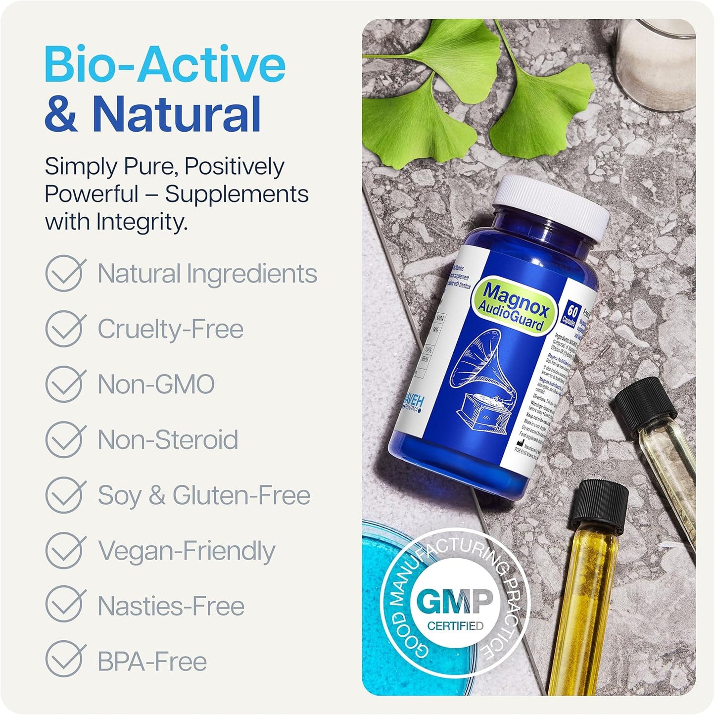Natural Magnesium Complex for Tinnitus Relief | High Absorption Magnesium Supplement with Dead Sea Minerals | 60 Capsules for Ringing Ears