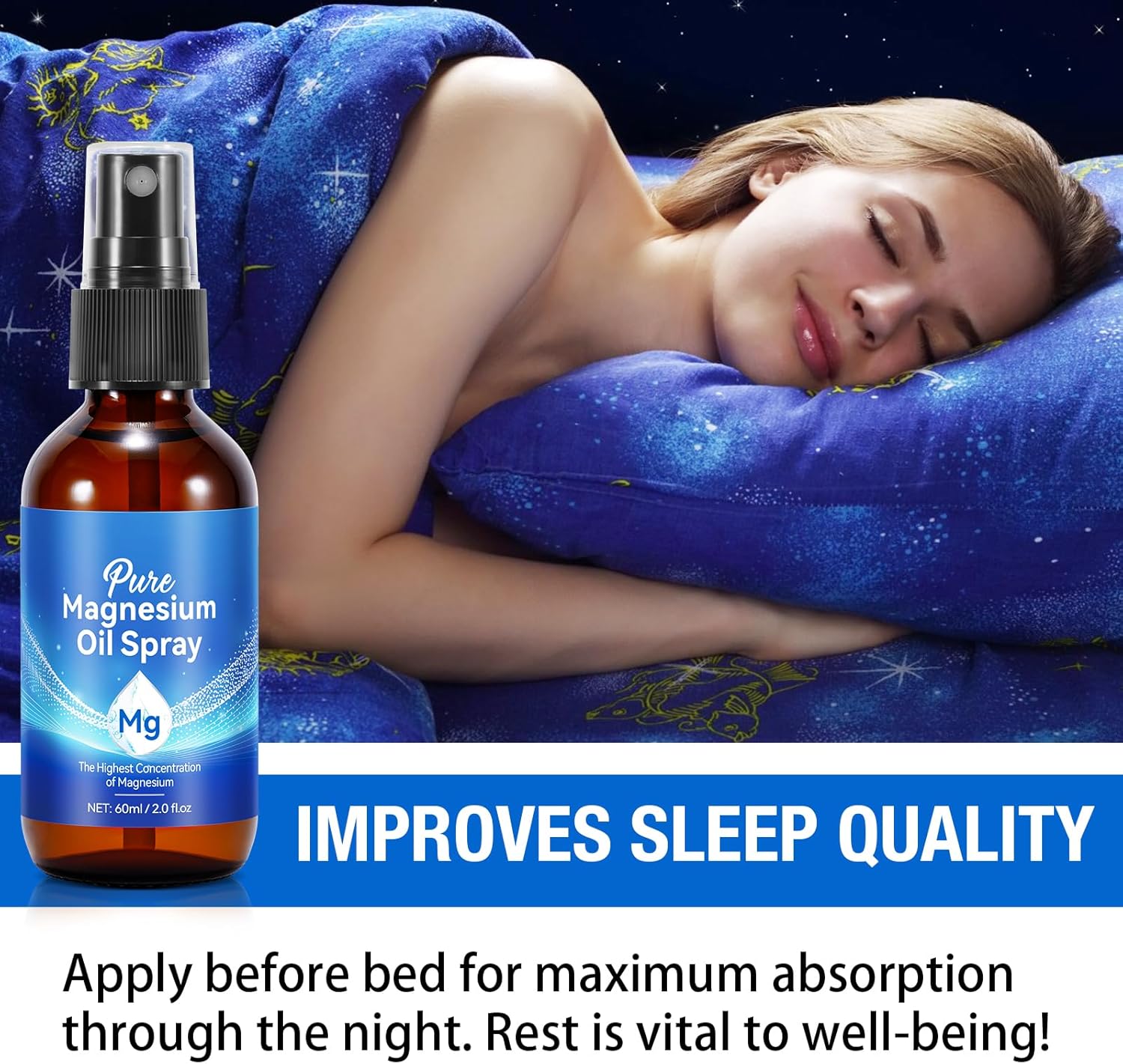 Natural Magnesium Oil Spray for Feet, Nourishes Skin, Promotes Sleep - 2 Fl.Oz